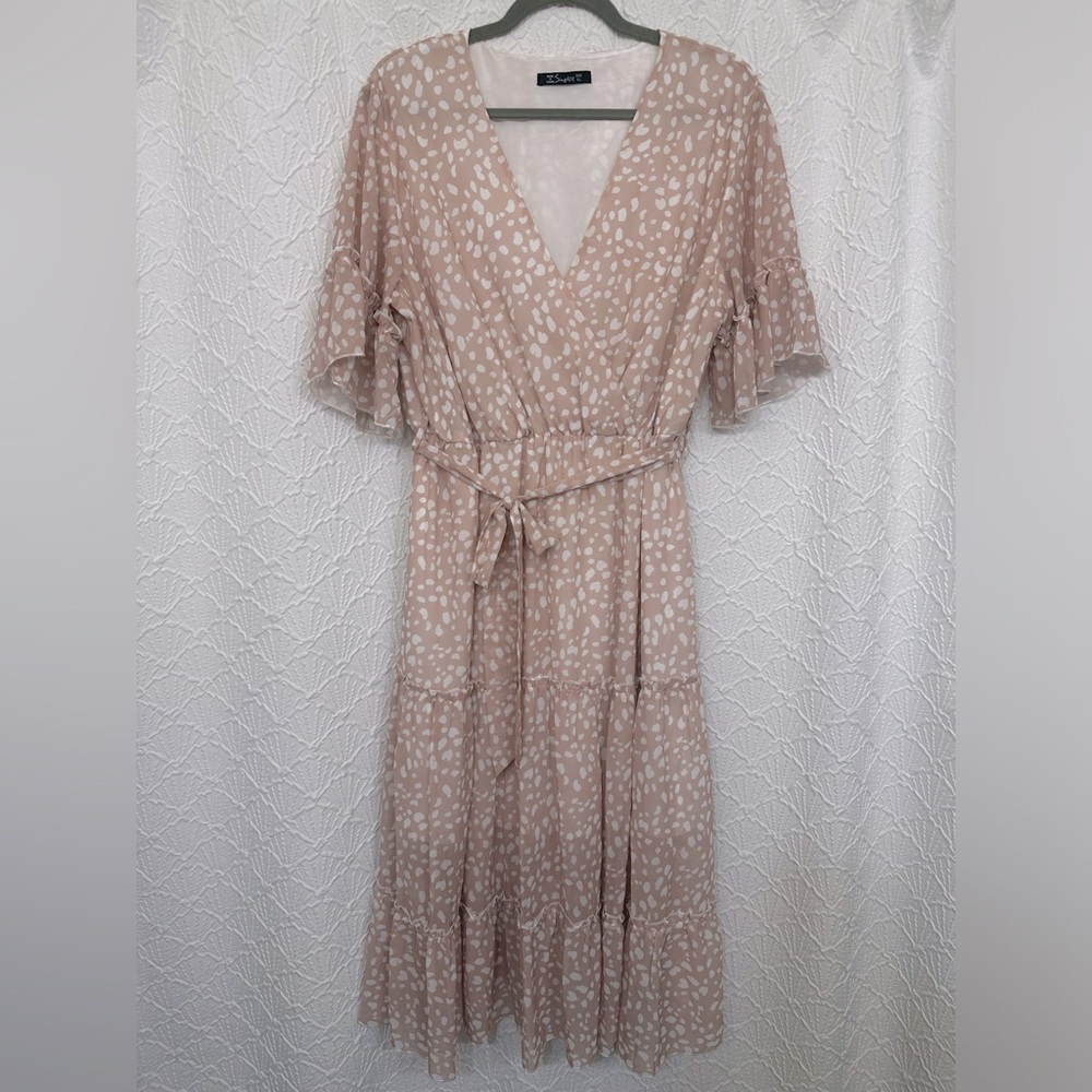 Flowy print faux wrap dress